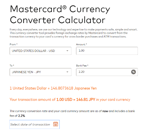 Mastercard® Currency Converter Calculator